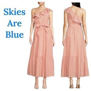 Skies Are Blue Orange/White One-Shoulder Striped Tie Dress Sz S NWT